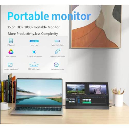 15.6inch FHD 1080P Portable Monitor with Cover and Speakers HDMI Gaming Ultra-Slim IPS External Screen for PC Phone Mac Laptop Display Game Xbox PS4/5 Switch