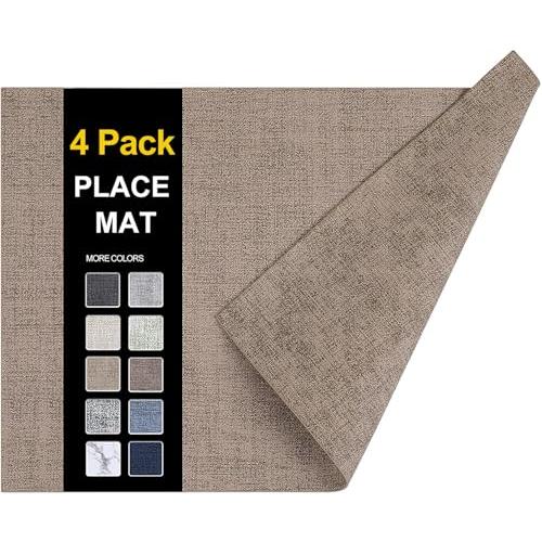 homing Faux Leather Heat Resistant Placemats 4 Packs, Waterproof Wipeable Dining PU Place Mats for Indoor & Outdoor, Easy to Clean, Camel