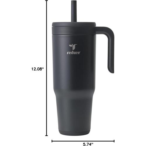 REDUCE Chiller Vacuum Insulated 40 oz Tumbler with Spill-Proof Silicone Straw - Sustainable Tritan Lid with Water Intake Markers - Soft Sit Base Travel Mug - Dishwasher Safe - Phantom