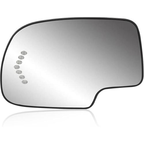 Driver Side Heated Mirror Glass Replacement for 2003-2007 Cadillac Escalade, Chevrolet Avalanche, Silverado, Suburban, Tahoe, GMC Sierra, Yukon - Exterior Side View Convex Mirror with Turn Signal
