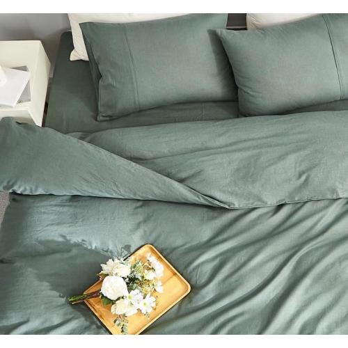 TUMEI 100% Linen Pillow Case King, Set of 2 King Size (36x20), Green