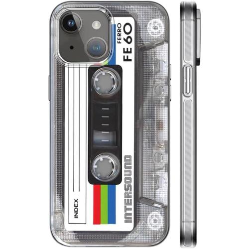 KIOMY 【Upgraded】 【3D Version】 Case for iPhone 14 and for iPhone 13, 3D Effect Silver with Cassette Tape Design, Music Classic Retro 80’s Type IMD Laser Shockproof Silicone Protective Phone Cover Cool