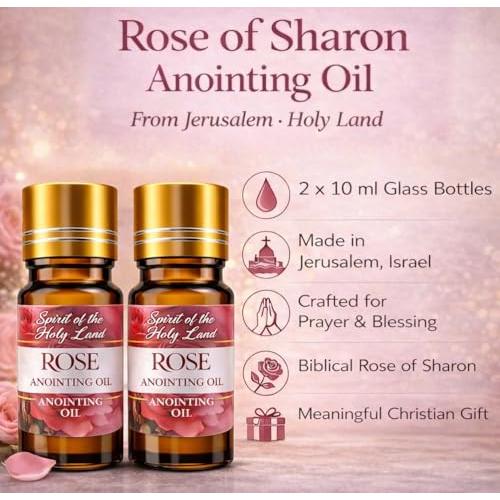 Biblical Rose of Sharon Anointing Oil from Jerusalem 2 Bottles x 10 ml | Devotional Holy Oil for Prayer and Blessing, Religious Gift Box