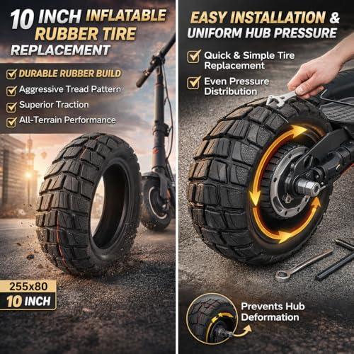 80 65 6 Off Road Tubeless Tire 10 Inch 10x3 255x80 Electric Scooter Replacement Tire Compatible with Nanrobot D4 D5 D6 Apollo Pro and Varla Eagle One Anti Slip Shockproof Wheel Parts