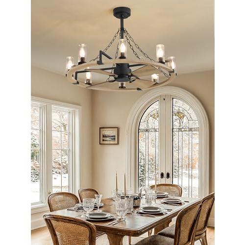 36 Inch Farmhouse Ceiling Fans with Lights Vintage Rustic Chandelier Ceiling Fan with Remote Double-Sided Modern Farmhouse Chandelier for Kitchen Dining Room Living Room Bedroom Indoor