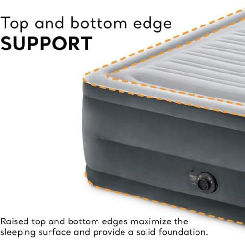 Intex 64417ED 22in Queen Dura-Beam Comfort Plush High-Rise Inflatable Air Mattress with Built in Pump for Travel and Camping, 600lb Weight Capacity