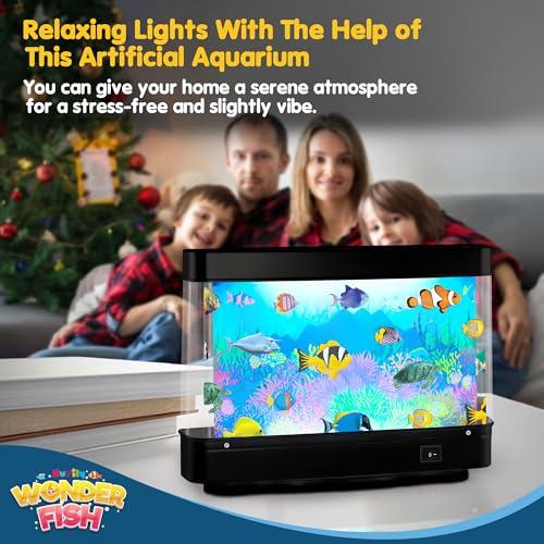 Artificial Fish Tank Virtual Ocean Toy - Mini Office Desk Aquarium, Moving Motion Lamp Night Light with, Fun Gift for Kids and Adults
