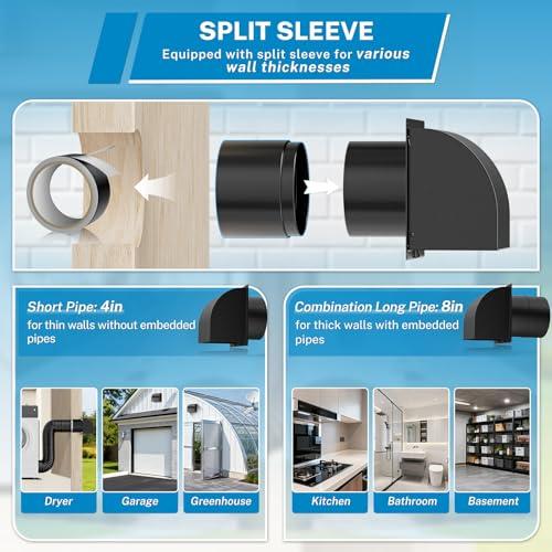 [Upgraded] Hon&Guan 10 Inch Hooded Wall Vent with Magnetic Seal Flap and Removable Mesh, Arc-Shaped 10'' Exhaust Vent Cover Cap for Kitchen Range Hood/Dryer/Bathroom Exhaust (Galvanized Steel, Black)