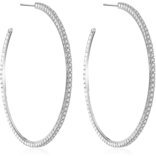 FAMARINE Gold Silver CZ Open C Hoops Earrings, Crystal Cubic Zirconia Hoop Earring Gift for Women