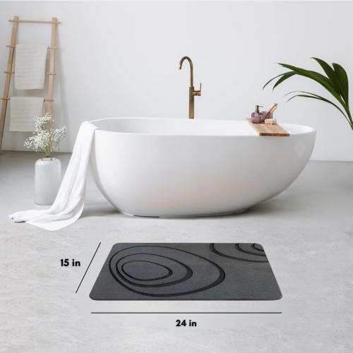 Premium Stone Bath Mat, Modern Diatomaceous Earth Shower mat, Diatomite Non-Slip Super Absorbent Bathroom Floor mat, Luxurious Quick-Drying Shower mat, Easy to Clean, Dark Gray, 15x24 Large.