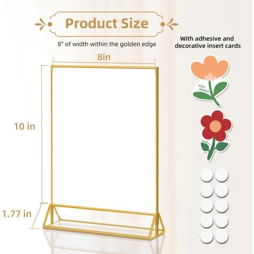 8X10 Gold Frames Double Sided Acrylic Sign Holder Tabletop Picture Frames Vertical Display Stand for Photos Wedding School Home,Set of 6