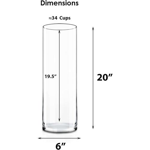 CYS EXCEL Cylinder Clear Glass Vase (H:20 D:6) | Multiple Size Choices Glass Flower Vase Centerpieces | Hurricane Floating Candle Holder Vase