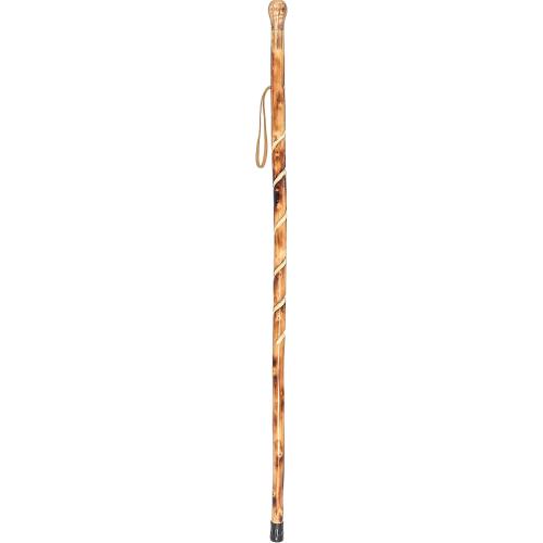 FOREST PILOT Big Ball Head Wooden Walking Stick Nature Color, 48 Inches | Natural Solid Wood, Handcrafted Carving, Twisted Style, Compass, Rubber Tip, Hand Strap