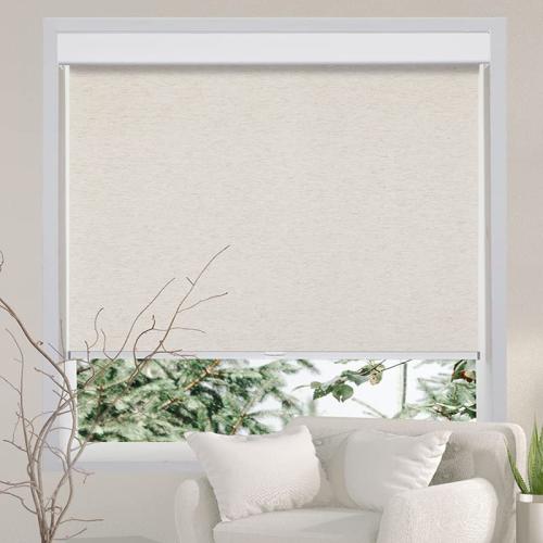 Persilux Cordless Shades for Windows, Light Filtering Roller Blinds for Windows (Cream 33 W x 72 H) Natural Woven Fabric Free-Stop Thermal Insulation Privacy Roller Window Blinds for Windows, Home