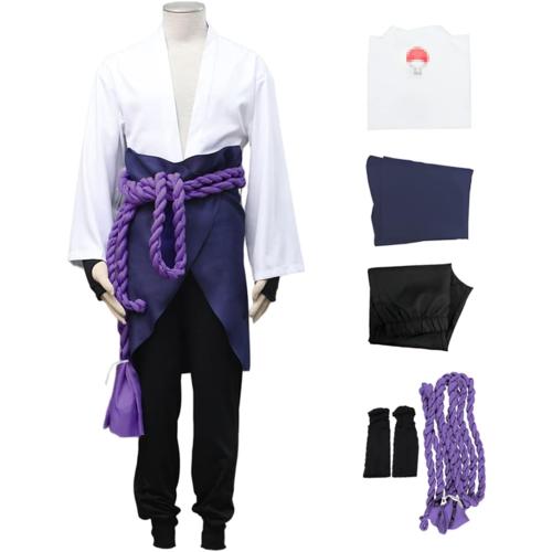 Size XL Uchiha Sasuke Cosplay Costume Casual Kimono Suit from Japanese Anime for Anime Exhibition Halloween Masquerade (White, XL)