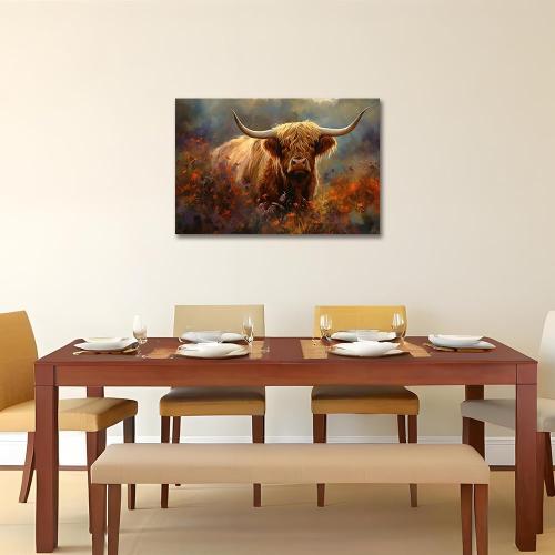Sense&Sensibility Highland Cow Canvas Wall Art Farmhouse Highland Cow Pictures Wall Decor Rustic Art Modern Western Canvas for Living Room Bedroom Bathroom Kitchen Home Office Decorations 36inx24in
