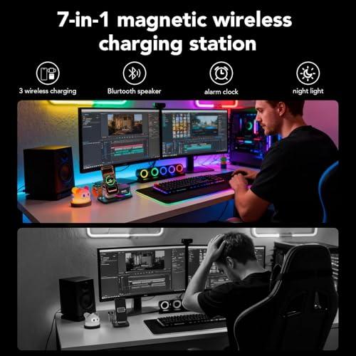 7 in 1 Alarm Clock with Wireless Charging,Charging Station with Night Light