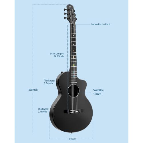 Natasha Carbon Fiber Acoustic Guitar, 38-inch Steel-string Guitarra,Durable Thin 6-string Guitar for Beginners (Black)