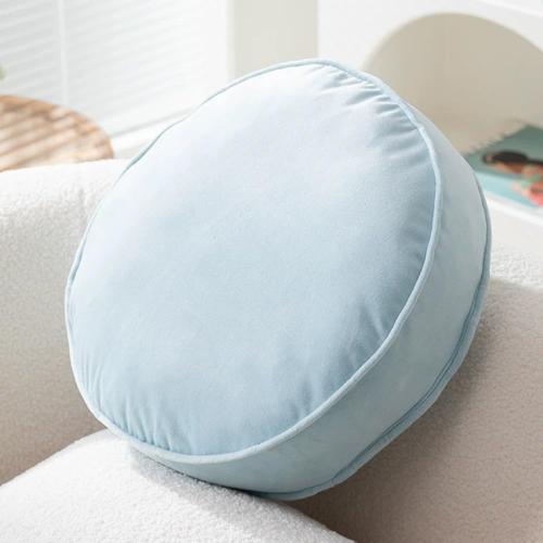 Round Throw Pillow Cozy Soft Round Cushion Solid Color Floor Pillow Seat Cushion for Sofa, Couch and Bed (Light Blue)