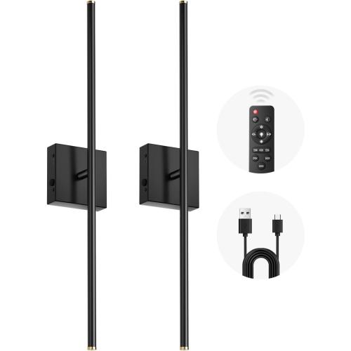 CLY Battery Operated Wall Sconce Set of 2: Rechargeable Wall Lights Wireless Sconces with Remote, 350° Rotate Dimmable Magnetic Wall Scone Lighting Decor for Bedroom Living Room Hallway, 28Inch