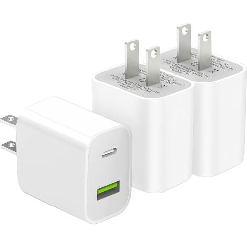 3 Pack USB C Charger Block, Dual Port Type C Wall Charger Fast Charging | 20W Power Adapter Cube for iPhone 14/14 Pro/14 Pro Max/14 Plus/13/12/11, XS/XR/X, iPad, Samsung, More