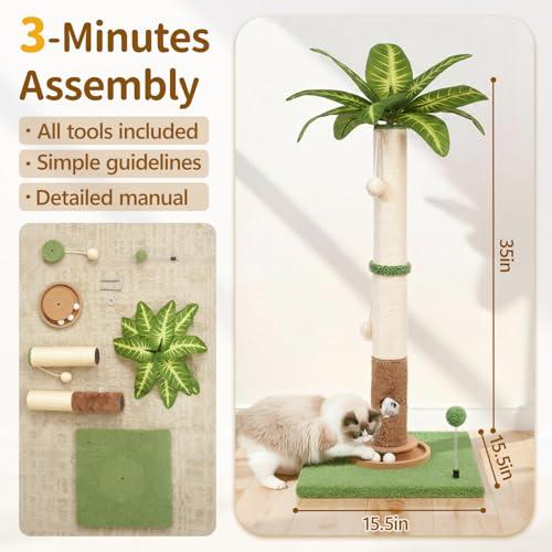 35 Tall Palm Tree Cat Scratching Post Vertical for Indoor Cats