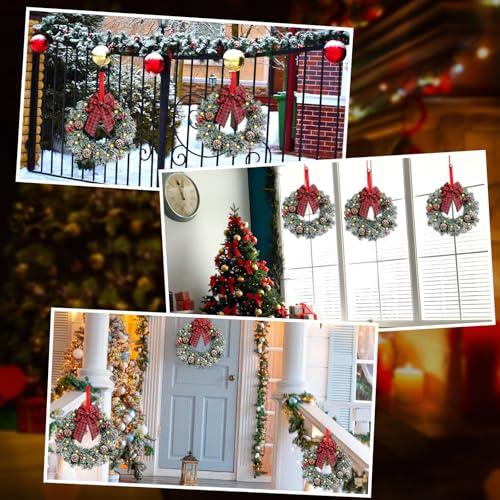 Geosar 3 Pcs LED Christmas Wreaths 13.8 with Bow Pine Cone Berry, Frosted