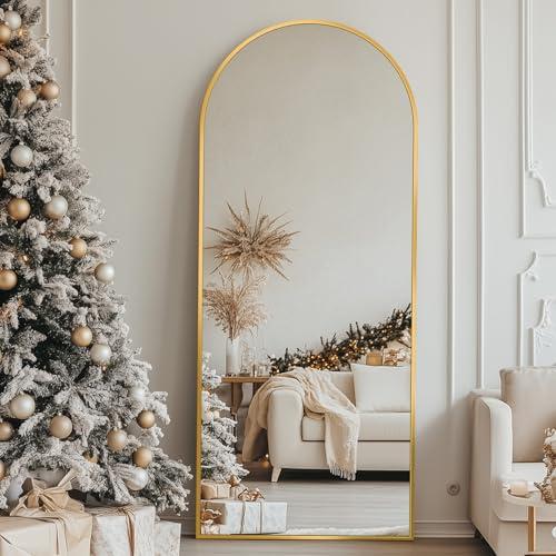 Full Length Mirror, 58x19 Floor Mirror, Arch Floor Standing Mirror Freestanding Arch Full Body with Stand for Bedroom, Hanging Mounted for Living Room Cloakroom, Gold