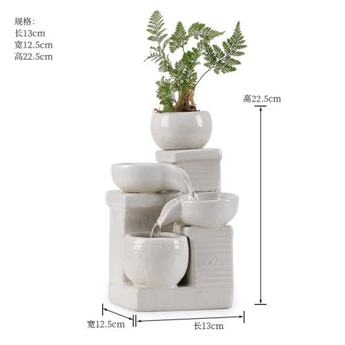 Indoor and Outdoor Tabletop Desktop Fountain Water Feature Home and Garden Ceramic Decoration (White S094)