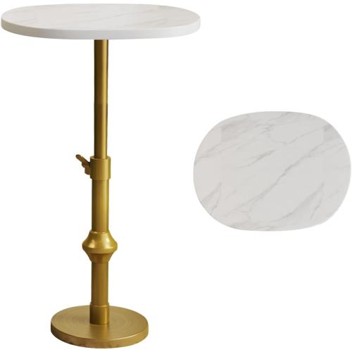 WHGBJA Adjustable Drink Table, 10x12x(22“~30) Martini Table with Metal Antique Brass Stand Base, Drink Tables for Small Spaces, Living Room, Bedroom, Or Office (White)