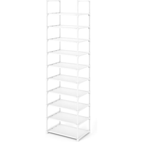 Kitsure Shoe Rack - 10-Tier Shoe Organizer with Detachable Fabric Shelves & Metal Frame, Tall Shoe Rack for Closet, Entryway, Living Room, 16.9 Wide - 10 Tier, White
