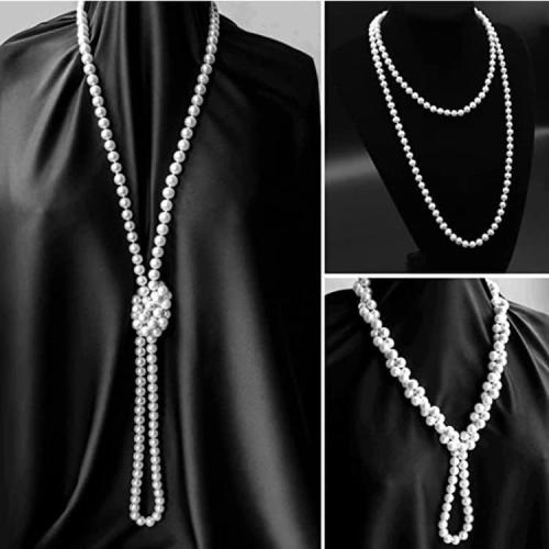 1920s Long Fake Pearls Strand Necklace Layered Retro Vintage Imitation Round Beaded Ball for Women Flapper Party Halloween Jewelry Mother's Day Gift