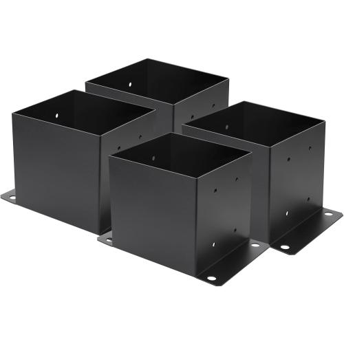 6X 6 Post Base 4 PCS,Inner Size 5.6x5.6Deck Post Base,Heavy Duty Metal Black Powder Coated Post Brackets,for Pavilion Deck Railing Support Deck Base Plate, Support Bolt Down (4PCS)