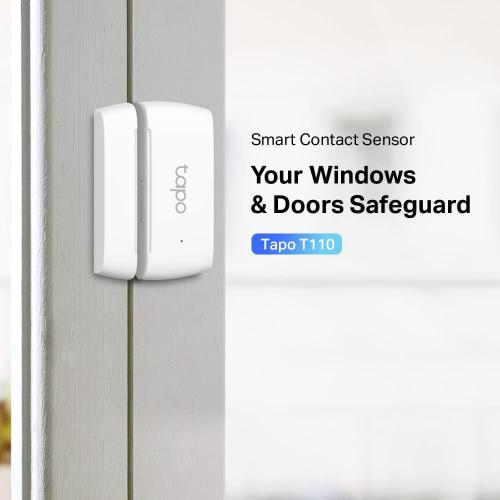 White Tapo Door Sensor Mini, REQUIRES Tapo Hub, Long Battery Life w/Sub-1G Low-Power Wireless protocol, Contact Sensor, 15mm Wide Gap Allowed, Real-Time Notification, Smart Action (Tapo T110)