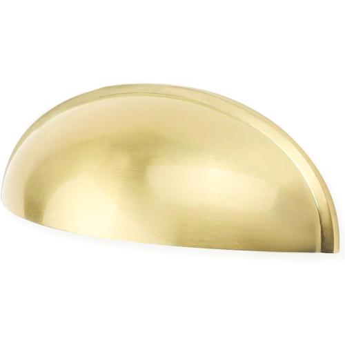 Goldenwarm 10 Pack Light Brass Bin Cup Pulls Light Brushed Gold Cabinet Pulls - LS0313BB76 Gold Cup Drawer Pulls Dresser Pulls Kitchen Furniture Hardware Closet Door Pulls, 3in Hole Centers