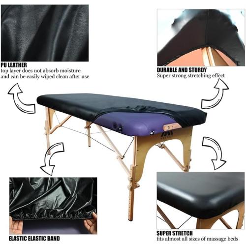 Professional Waterproof Massage Table Cover - 32Inch Square 100% PU Leather, Wipeable Reusable Protector for Spa & Clinic (Black, 1-Pack)​