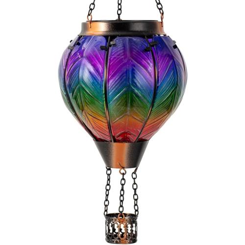 DREAMSOUL Hot Air Balloon Solar Lantern, Glass Outdoor Lantern Hanging Solar Lanterns Outdoor Waterproof for Patio Porch Garden Decor