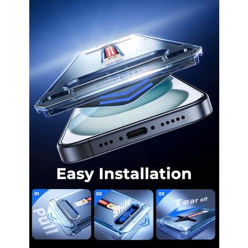 MAGIC JOHN Easy Installation for iPhone 15 Screen Protector, Tempered Glass