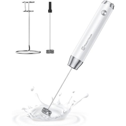 Maestri House Rechargeable Milk Frother with Stand, LunaFro Handheld Electric Foam Maker Waterproof Detachable Stainless Steel Whisk Drink Mixer Foamer for Lattes, Cappuccino