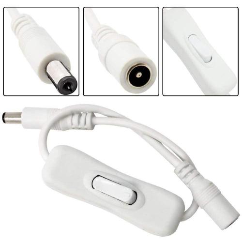 2pcs LED Strip Light Inline On/Off Switch Cable DC Jack Switch 5.5mm x 2.1mm Male Female DC Barrel Connector LED Tape Switch, 12V Inline Rocker Switch, DC 5V-24V LED Strip Switch, White