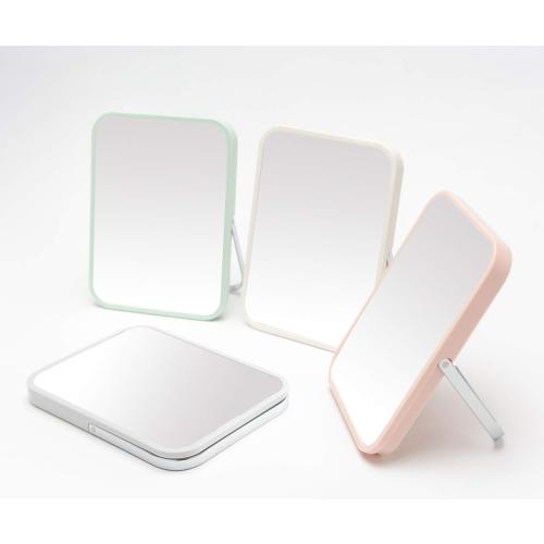 YEAKE Table Desk Vanity Makeup Mirror,8-Inch Portable Folding Mirror with Metal Stand 90°Adjustable Rotation Tavel Make Up Mirror Hanging Bathroom for Shower Shaving(Gray)