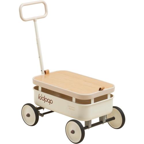 kidpop PULA-Wild 3-in-1 Kids' Pull-Along Wagon Toddlers Push Walker for 2.5-8, Removable Wooden Cover and Adjustable Handlebar, Birthday Gifts Max Weight 33 lbs (White)