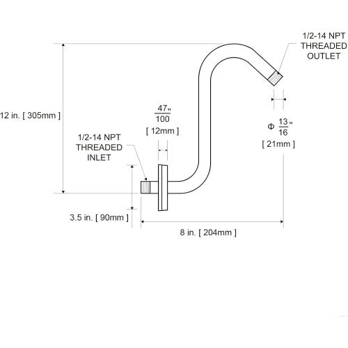 OFFO Shower Head Extension Arm 12 in, Brushed Nickel S Shaped Shower Arm with Flange High Rise Goose Neck Shower Arm Extension