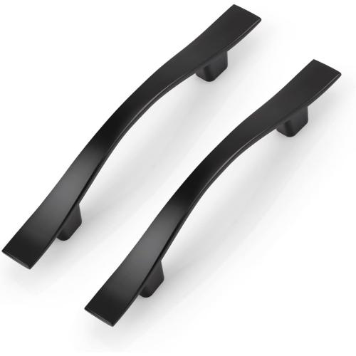 KNOBWELL 6 Pack 3 inch Black Cabinet Handles, Wave Style Black Handles for Cabinet and Cupboard, Dresser Drawer Pulls Matte Black, 3 inch Hole Center