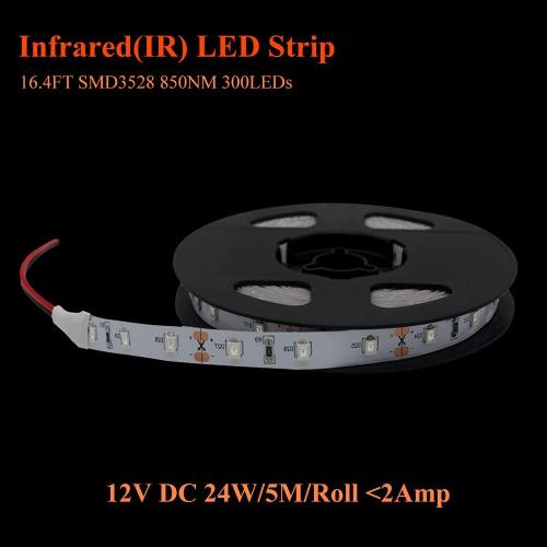 Infrared (850nm) LED Light Strip 16.4ft/Reel DC12V Single Chip Flexible LED Strips 300LEDs Cuttable, Low Glow, Wide Coverage Non-Waterproof Infrared LED Light for Therapy, Sauna, Camera, Thermal Scan