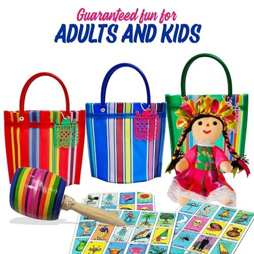 12 Mini Mercado Bags For Fiesta Mexicana Party Favors & Mexican Papel Picado Gift Tags
