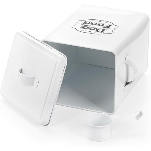 Youeon 5-7 Lbs(25 Cup) Metal Dog Food Storage Container with Lid and Scoop, Airtight Dog Treat Container, Farmhouse Pet Food Storage Container, Cute Dog Food Canister, Gift for Dogs and Owners, White