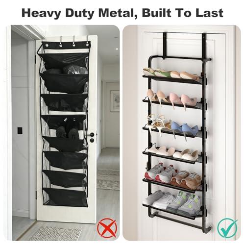 BUKFEN 6-Tier Adjustable Metal Shoe Rack, Over Door & Wall Mount Organizer