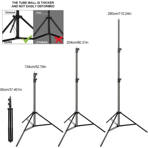 Black 9.33Ft Photography Light Stand 9.33 Ft/ 2.8M Heavy Duty Aluminum Light Tripod Stand Photography Photo Studio Lighting Stand for Photography Studio, Umbrella, Backdrop, LED Panel, Speedlite Flashes, Reflector