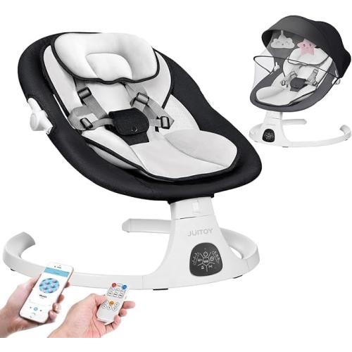 Electric Baby Swings for Infants to Toddler Baby Swing with 5-Speed 3-Seat Positions 5-Point Carabiner,with Bluetooth Music 10-Preset Melodies (Black White)